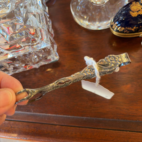 Ornate antique silverplate sugar cube tongs