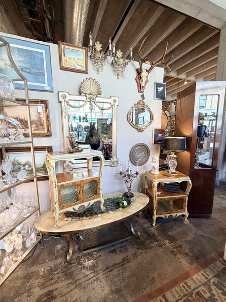 Large mottled gold guild mirror with shell and drape motif approx 49x32 for pick up only