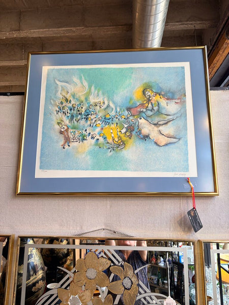 Framed limited edition colored lithograph called Shofar Over Jerusalem by Israeli artist Edward Ben Avram signed and numbered 230/300 for pick up only approx 33.5x26.5