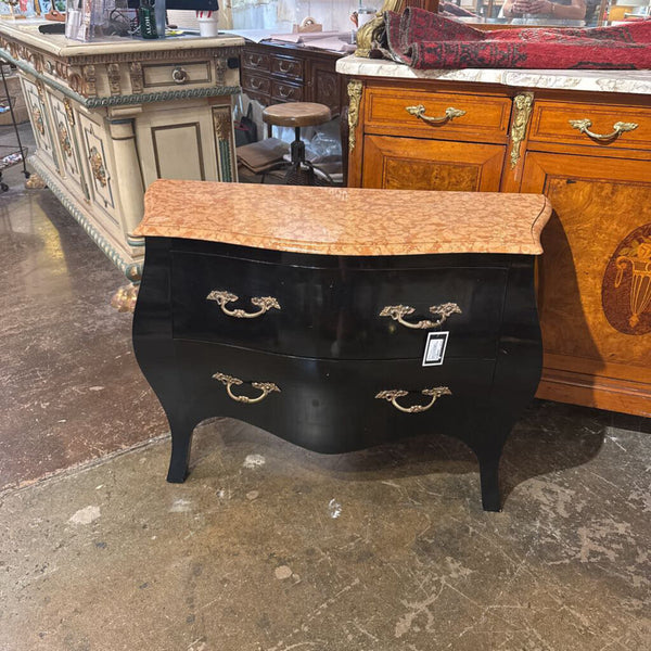 LOUIS XV STYLE EBONIZED BOMBE STONE TOP COMDE 31T 45W 17D IN SRTORE PICK UP ONLY AS FOUND