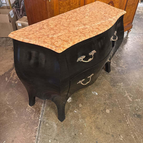 LOUIS XV STYLE EBONIZED BOMBE STONE TOP COMDE 31T 45W 17D IN SRTORE PICK UP ONLY AS FOUND