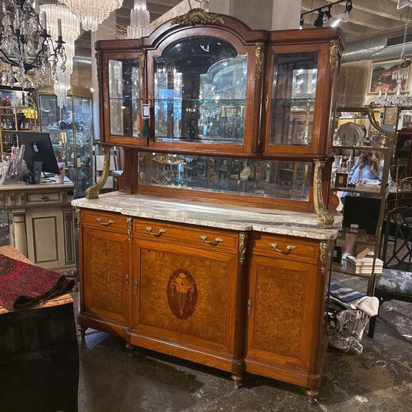 FRENCH MARBLE TOP HUTCH AS IS 91T 71W 24D IN STORE PICK UP ONLY