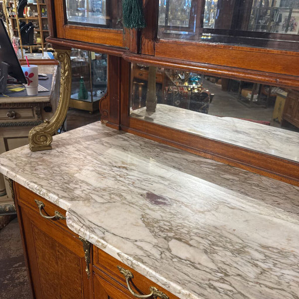 FRENCH MARBLE TOP HUTCH AS IS 91T 71W 24D IN STORE PICK UP ONLY