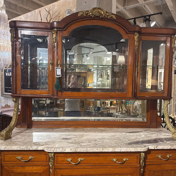 FRENCH MARBLE TOP HUTCH AS IS 91T 71W 24D IN STORE PICK UP ONLY