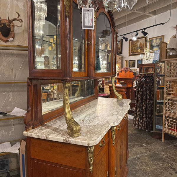 FRENCH MARBLE TOP HUTCH AS IS 91T 71W 24D IN STORE PICK UP ONLY