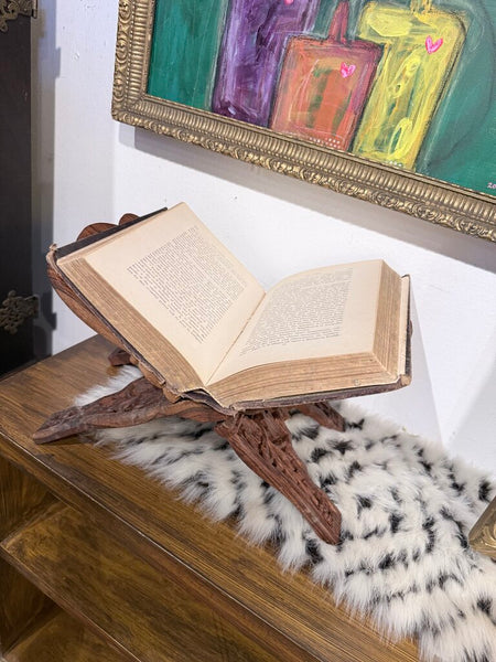 Carved wood book holder