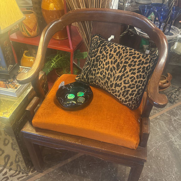 Asian Horseshoe Style Accent Chair with Orange Velvet Chair . In store pick up only