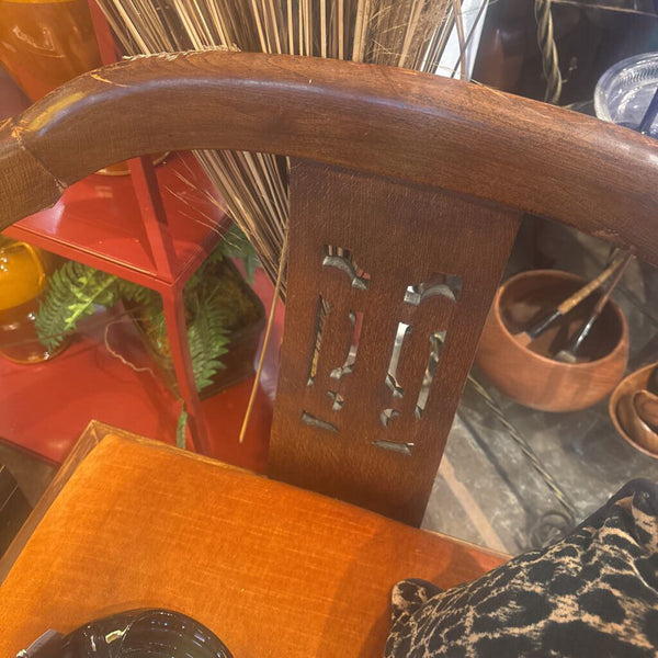 Asian Horseshoe Style Accent Chair with Orange Velvet Chair . In store pick up only