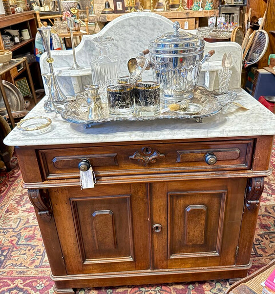 Vintage Walnut Marble top Chest/Washstand 17x33x29T Back is 40T( marble not attached) PICKUP ONLY d