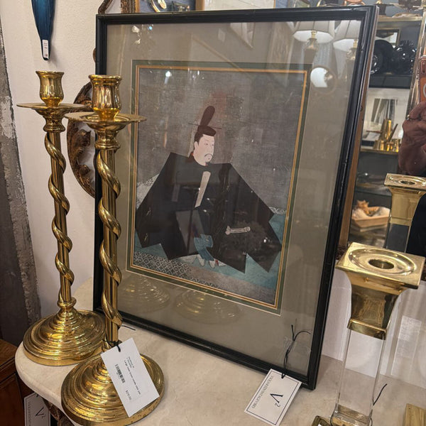Portrait of Minamoto Yokritomo the first Shogun framed print is 17 x 21 original painting on silk in a Kyoto Japan temple around 1179 in Japan