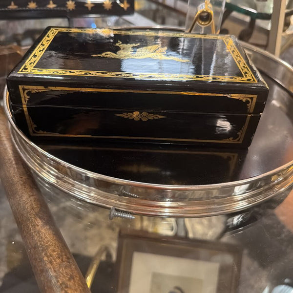 Vintage Black Lacquered Asian trinket box with mythical creature