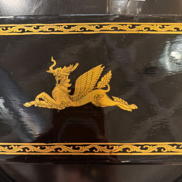 Vintage Black Lacquered Asian trinket box with mythical creature