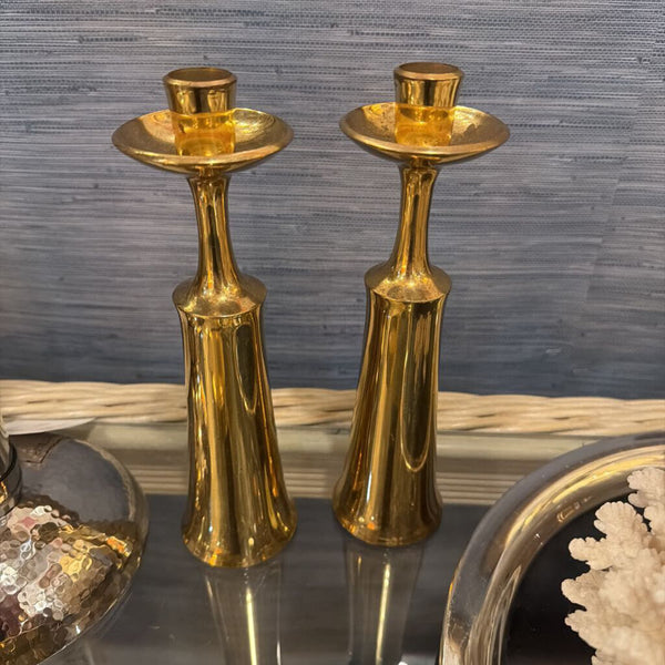 Pair Mid century brass candle holders