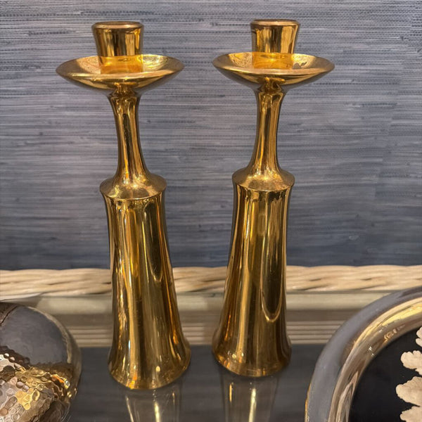Pair Mid century brass candle holders
