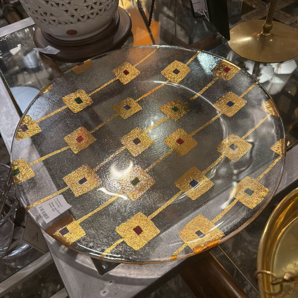 Glass plate with gold and bright jewel tones