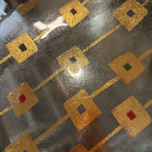 Glass plate with gold and bright jewel tones