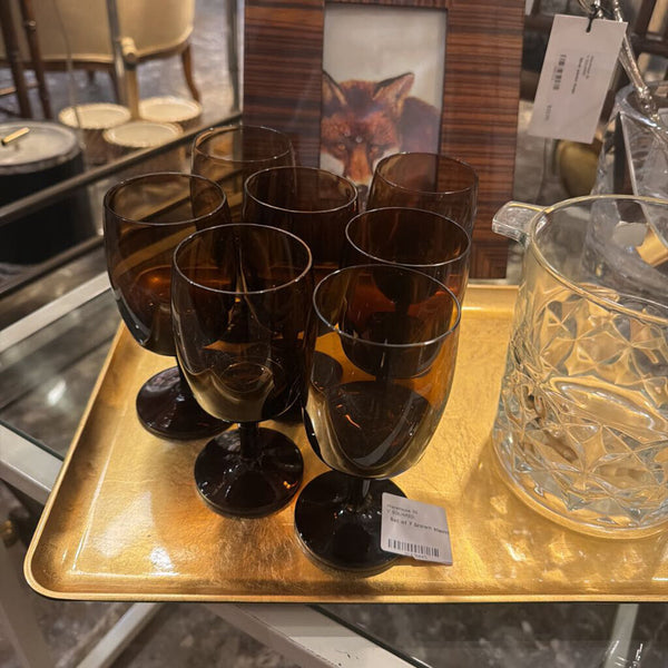 Set of 7 brown stemmed glasses