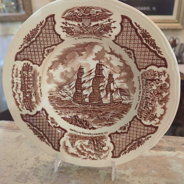 LSBJ - Brown Transferware, Alfred Meakin Fair Winds, 11 Plates + 6 Bowls