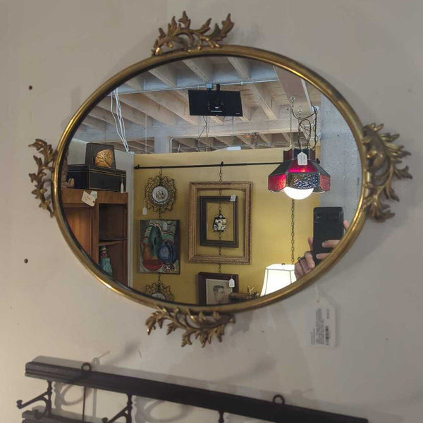 LSBJ - Vintage Brass Acanthus Hollywood Regency/ Neoclassical Revival Mirror dims: 19.5"Wx23.5"H IN-STORE PICK-UP ONLY