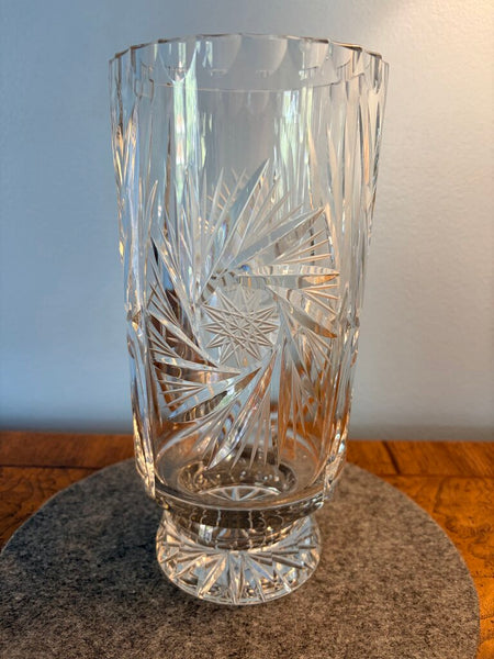 Vintage Bohemian cut glass 10inch vase