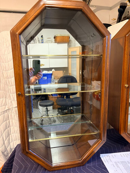 Vintage walnut hexagonal display cabinet-freestanding or hanging by Butler approx 28.5tx15.5w for pick up only