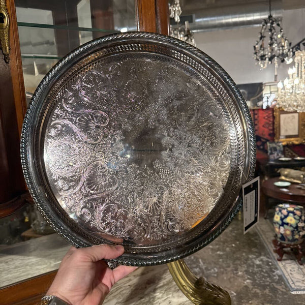 ROUND SILVER PLATE TRAY 15"