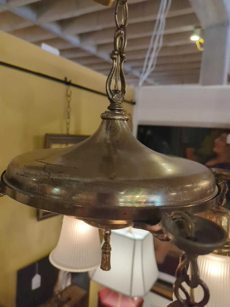 LSBJ - Vintage Neoclassical/ Colonial Revival Brass Plate 4-Light Chandelier 18"DIAx15"H, Indv. On/ Off IN-STORE PICKUP ONLY