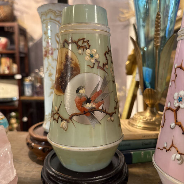 Sage Green Antique Mt. Washington Vase with Birds