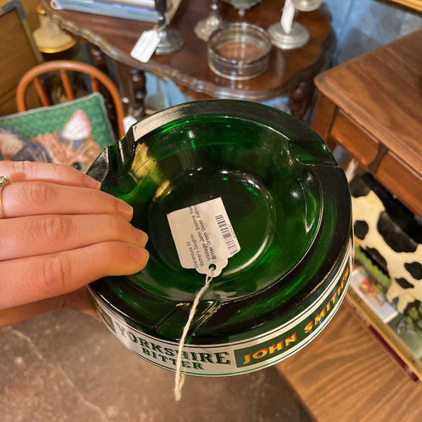 Vintage John Smith's Yorkshire Bitter Green Glass Ashtray