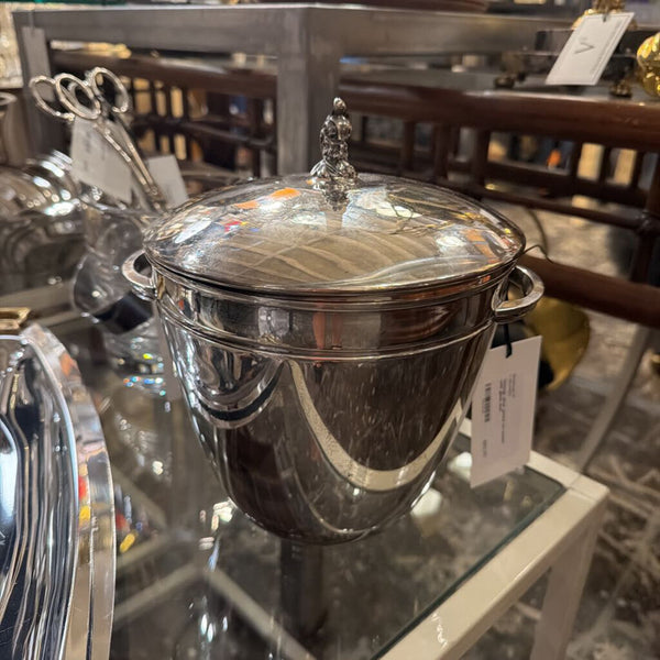 Vintage silver plated ice bucket with glass liner