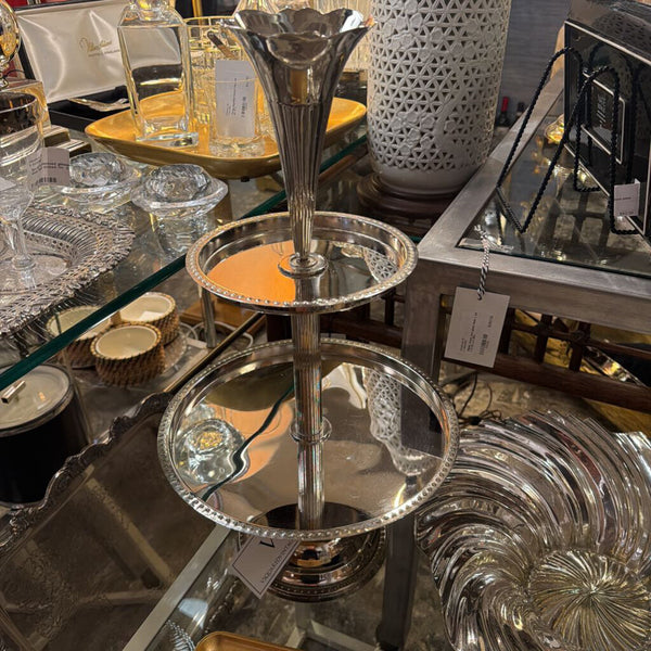 Vintage two tiered server with trumpet vase top