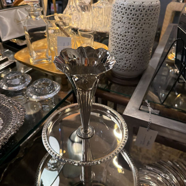 Vintage two tiered server with trumpet vase top