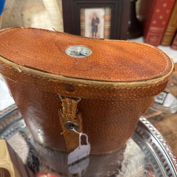 Vintage binoculars with case and compass