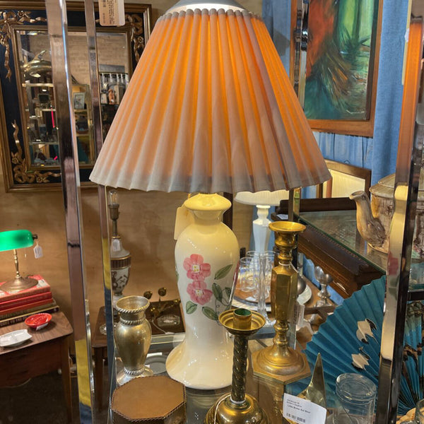 Vintage Ceramic Lamp w/ Pink and Green Hand Painted Florals and Fluted Lamp Shade -- IN STORE PICK UP ONLY