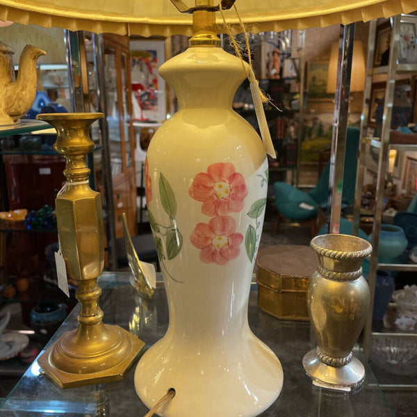 Vintage Ceramic Lamp w/ Pink and Green Hand Painted Florals and Fluted Lamp Shade -- IN STORE PICK UP ONLY