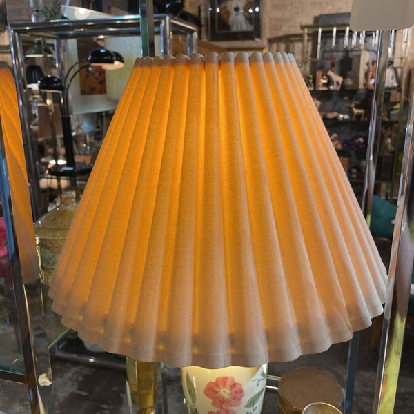 Vintage Ceramic Lamp w/ Pink and Green Hand Painted Florals and Fluted Lamp Shade -- IN STORE PICK UP ONLY