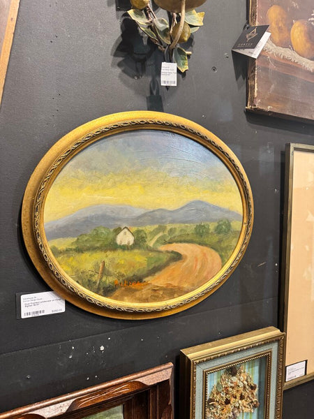 Oval Framed Landscape on Panel Signed 16x13"