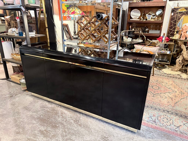 Black Lacquer Brass Plinth Base Buffet by Lane 18x31x64