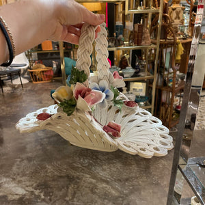 【保管品】CAPODIMONTE パランゾーネマスク　陶器　置物　ITALY Italian Capodimonte Style Ceramic Woven Basket w/ Handmade