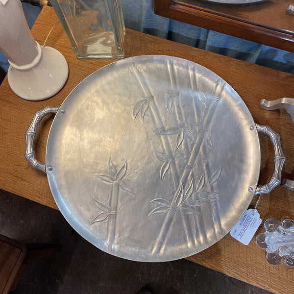 Vintage Everlast Forged Aluminum Tray w/ Bamboo Style Handles and Bamboo Motif-- 21" across including handles