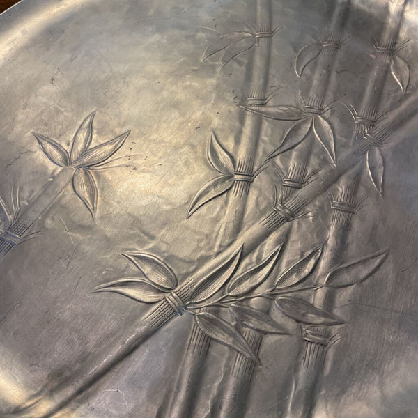 Vintage Everlast Forged Aluminum Tray w/ Bamboo Style Handles and Bamboo Motif-- 21" across including handles