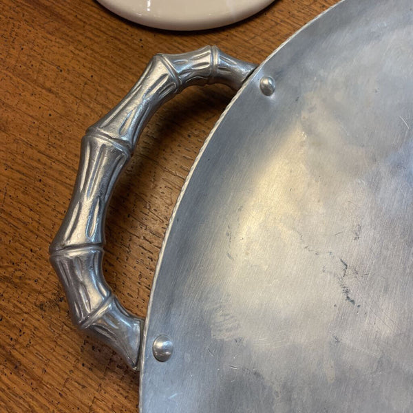Vintage Everlast Forged Aluminum Tray w/ Bamboo Style Handles and Bamboo Motif-- 21" across including handles