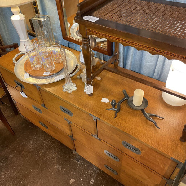 Vintage Bernhardt Campaign Dresser w/ 7 Drawers and Silver Tone Hardware -- 56" Wide, 29" Tall, 18" Deep-- AS FOUND wear consistent with age-- IN STORE PICK UP ONLY