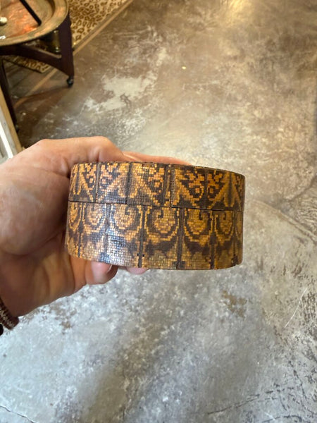 Vintage micro-mosaic inlay round trinket box