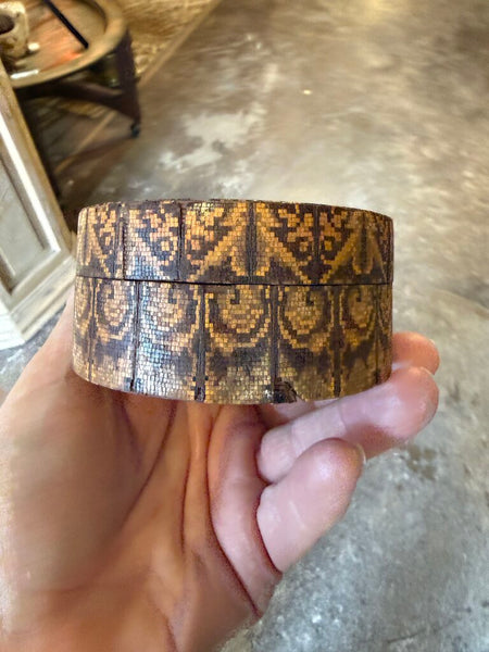 Vintage micro-mosaic inlay round trinket box