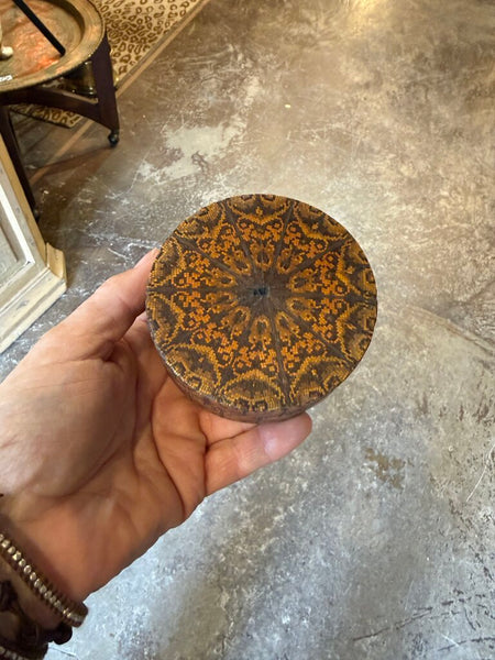 Vintage micro-mosaic inlay round trinket box