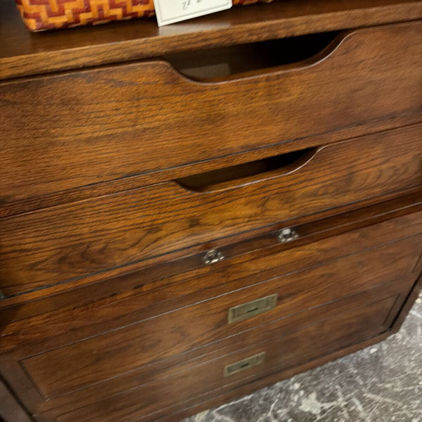 Mid Century campaign chest L 38x H 60 x D 19