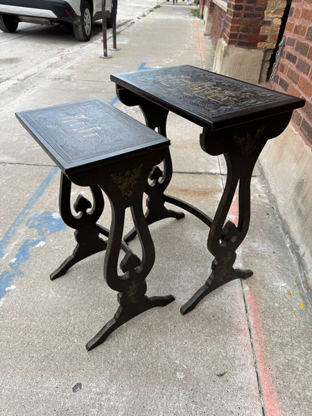 Pair Baker Nested Chinoiserie Tables
