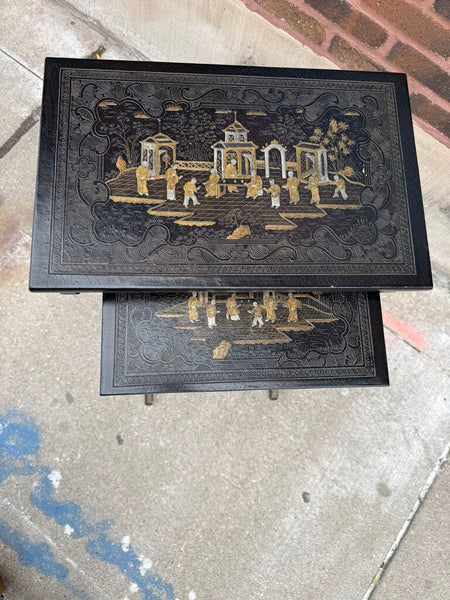 Pair Baker Nested Chinoiserie Tables