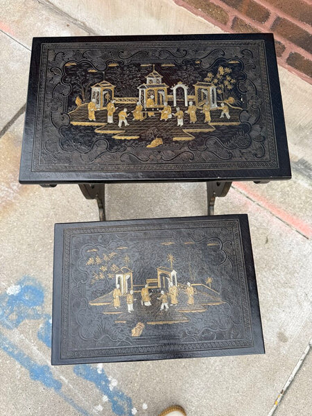 Pair Baker Nested Chinoiserie Tables